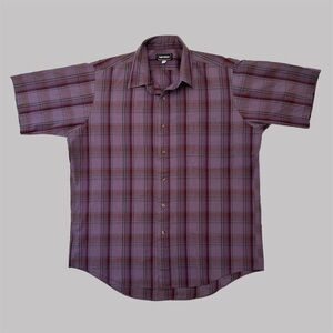 Vintage 90s Moores Purple Plaid Short Sleeve Button Down Large